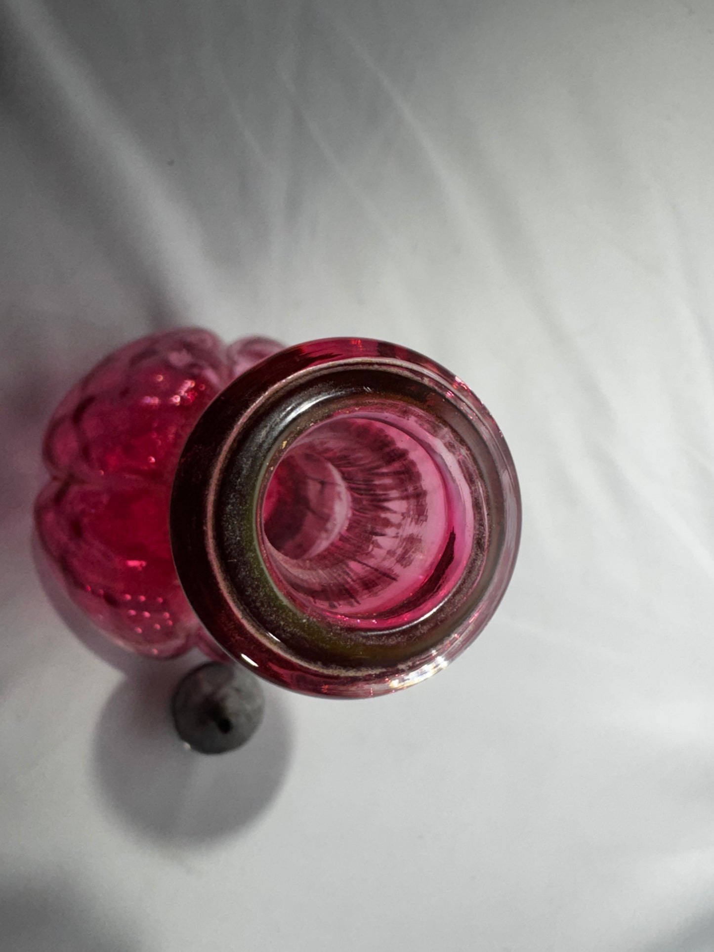 Vintage Fenton Cranberry Glass Barber Bottle – Quilted Pattern Bitters Style Decanter