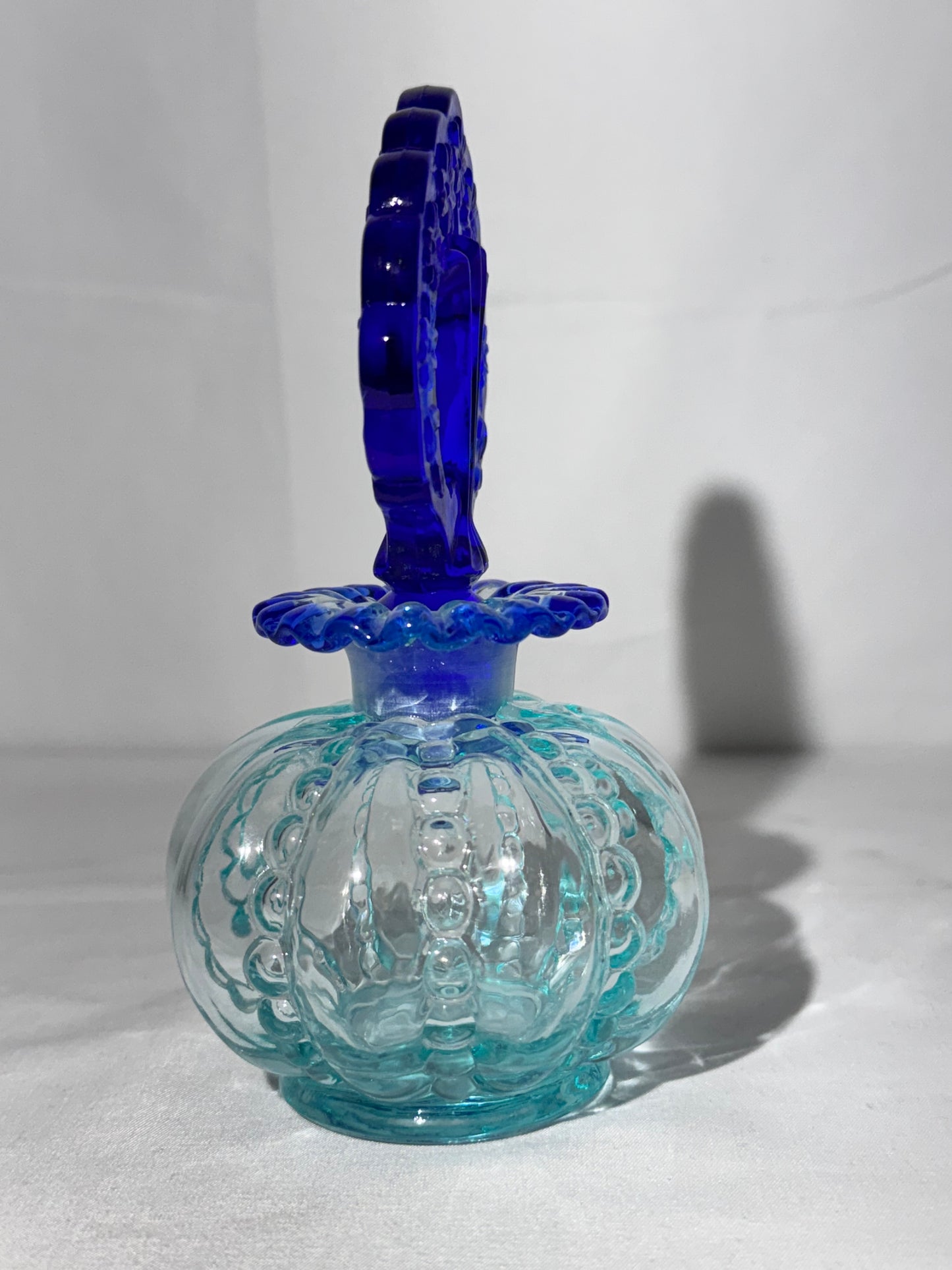 Fenton Art Glass Blue & Aqua Perfume Bottle – 6 Inches – Vintage