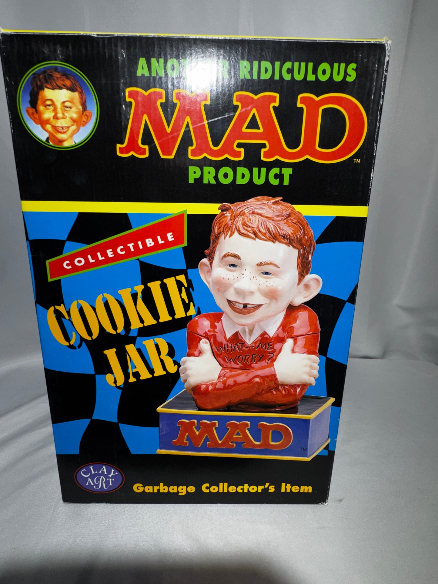 Vintage 2000 Clay Art MAD Magazine Alfred E. Neuman What Me Worry? Cookie Jar w/ Box