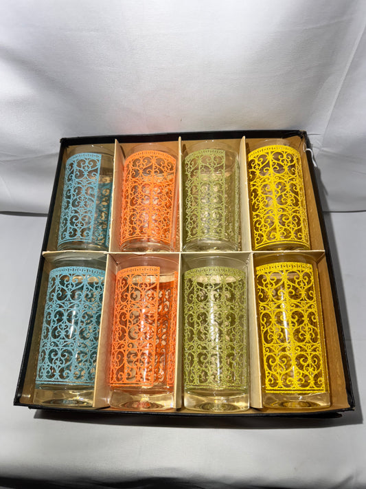 Mid Century Libbey Starlyte Madrid Hi-Ball Glasses Set of 8 w/ Box