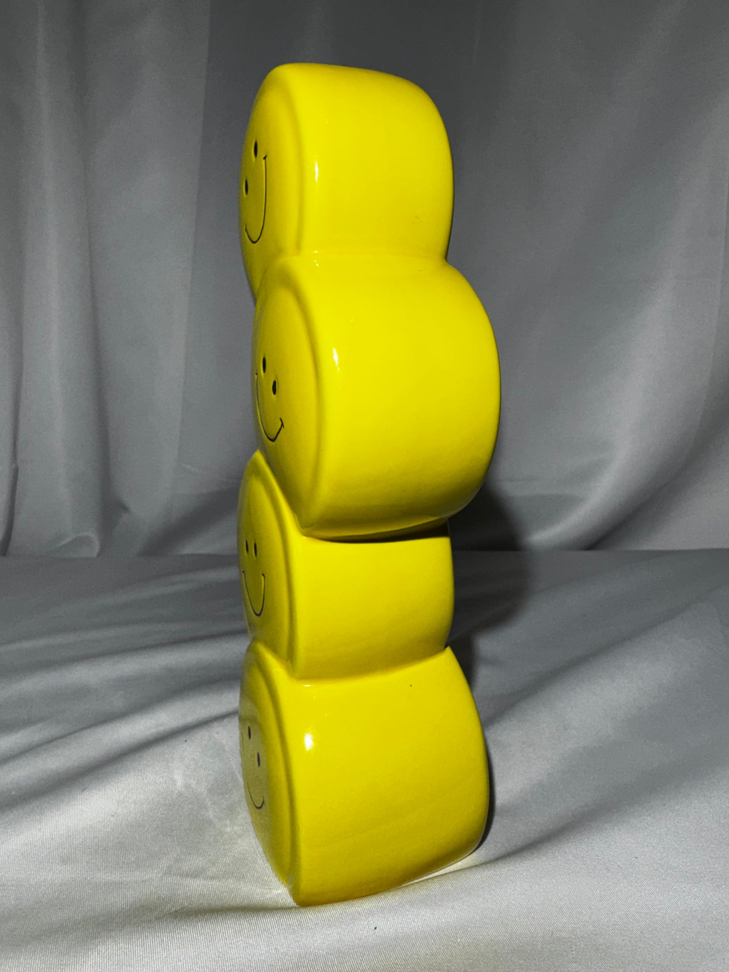 Burton & Burton Yellow Smiley Face Ceramic Vase 4 Stacked Faces Retro 8.5” Tall