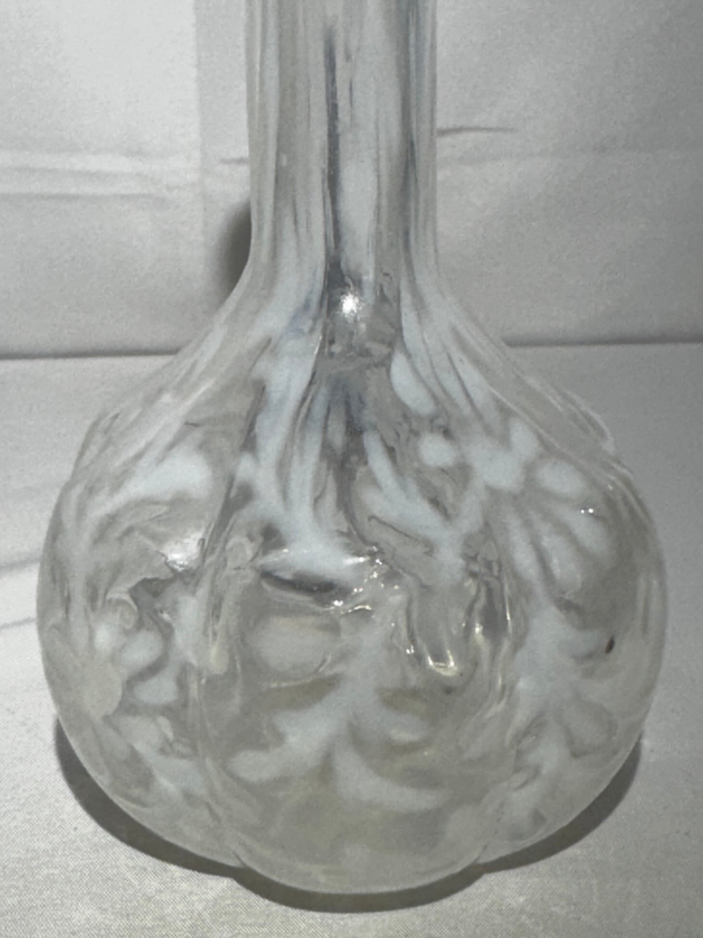 Vintage Fenton Daisy & Fern White Opalescent Glass Barber Bottle Decanter w/ Stopper