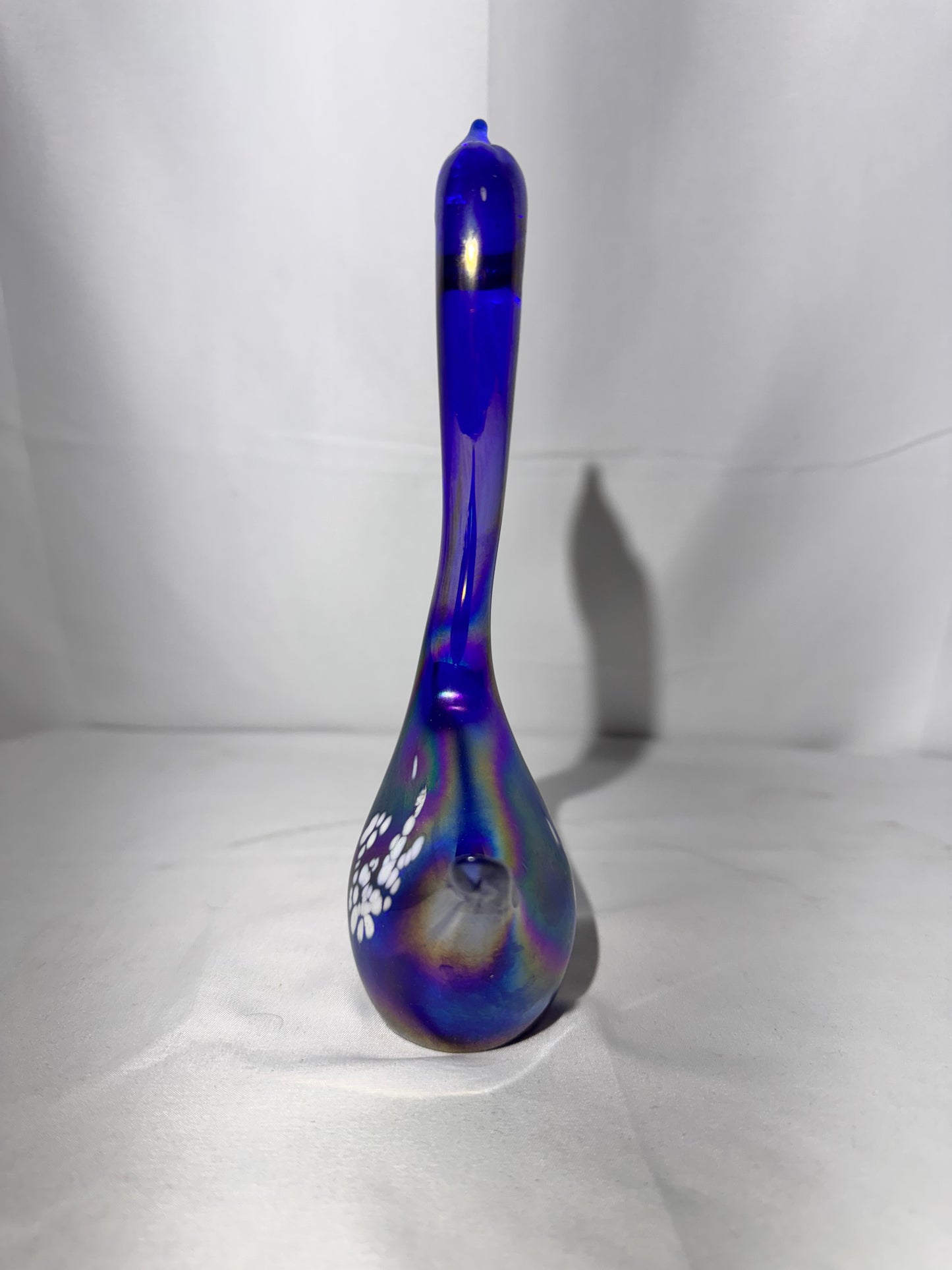 Blue Iridescent Carnival Glass Swan – Hand Painted Accent Wings – 7½”