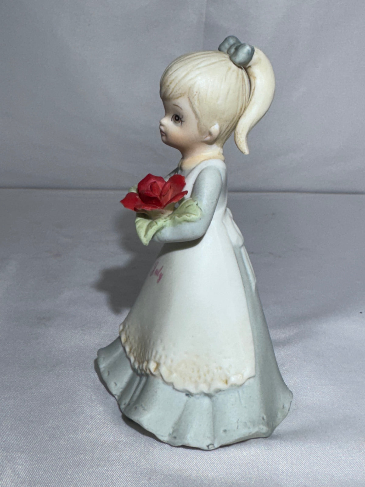 Lefton China July Birthday Girl Figurine KW7227 1983 Porcelain Girl with Red Rose