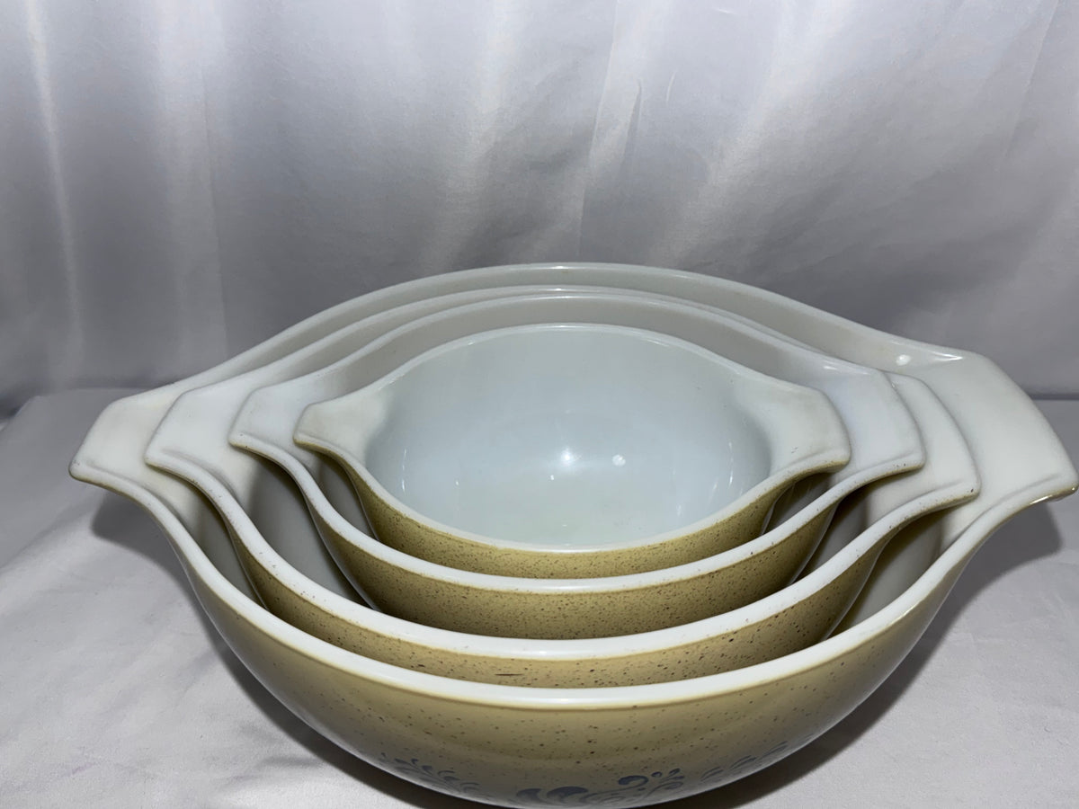 Vintage Pyrex Homestead Blue Floral Cinderella Mixing Bowl Set of 4 Nesting Bowls