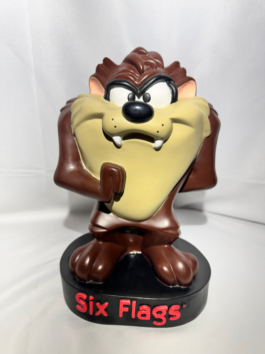 Vintage 1997 Warner Bros. Looney Tunes Taz Coin Bank – Six Flags (10 1/2”)