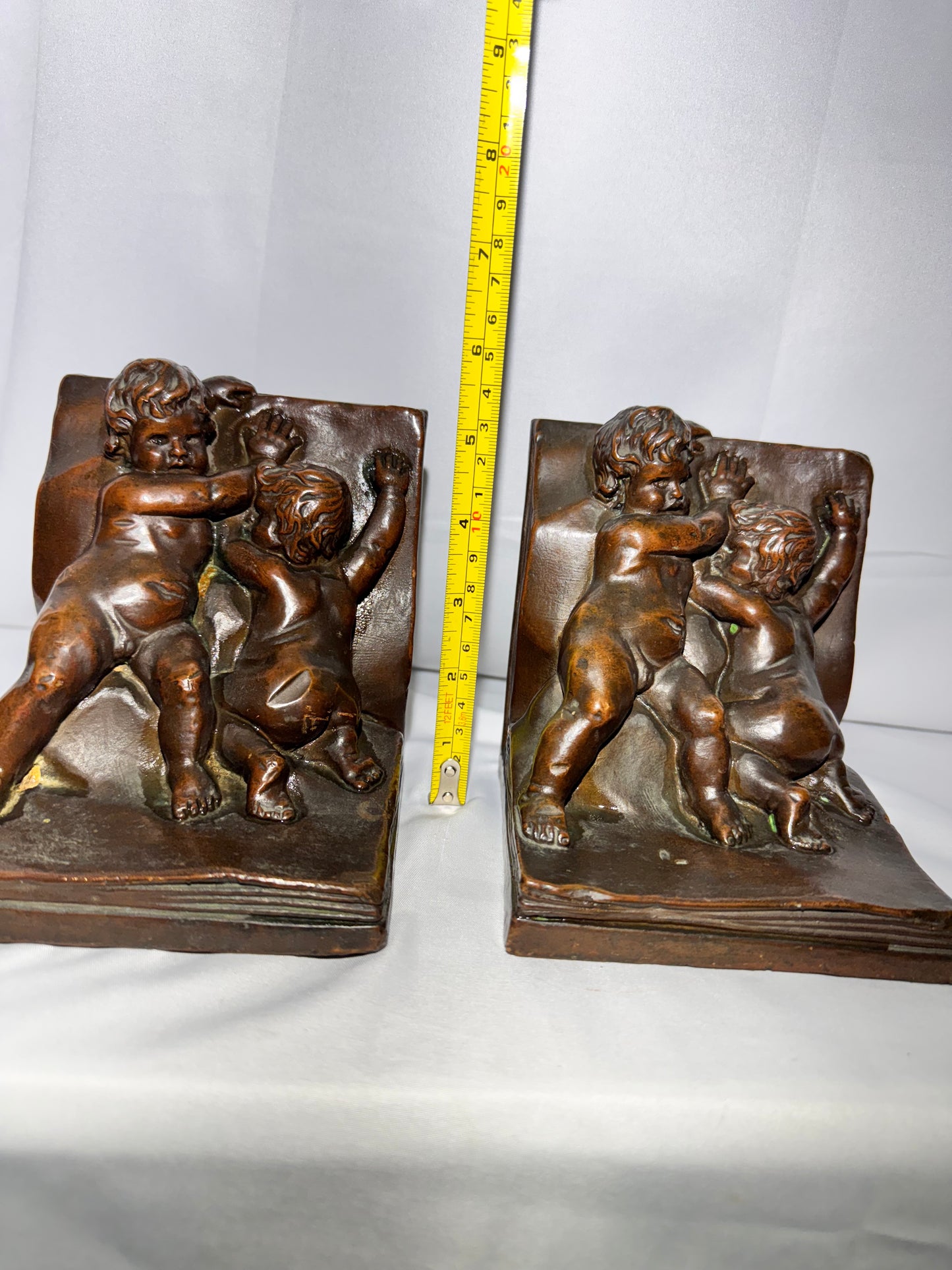 Antique Ronson / Kathodian Bronze Works Cherub Bookends – Art Deco c. 1920s