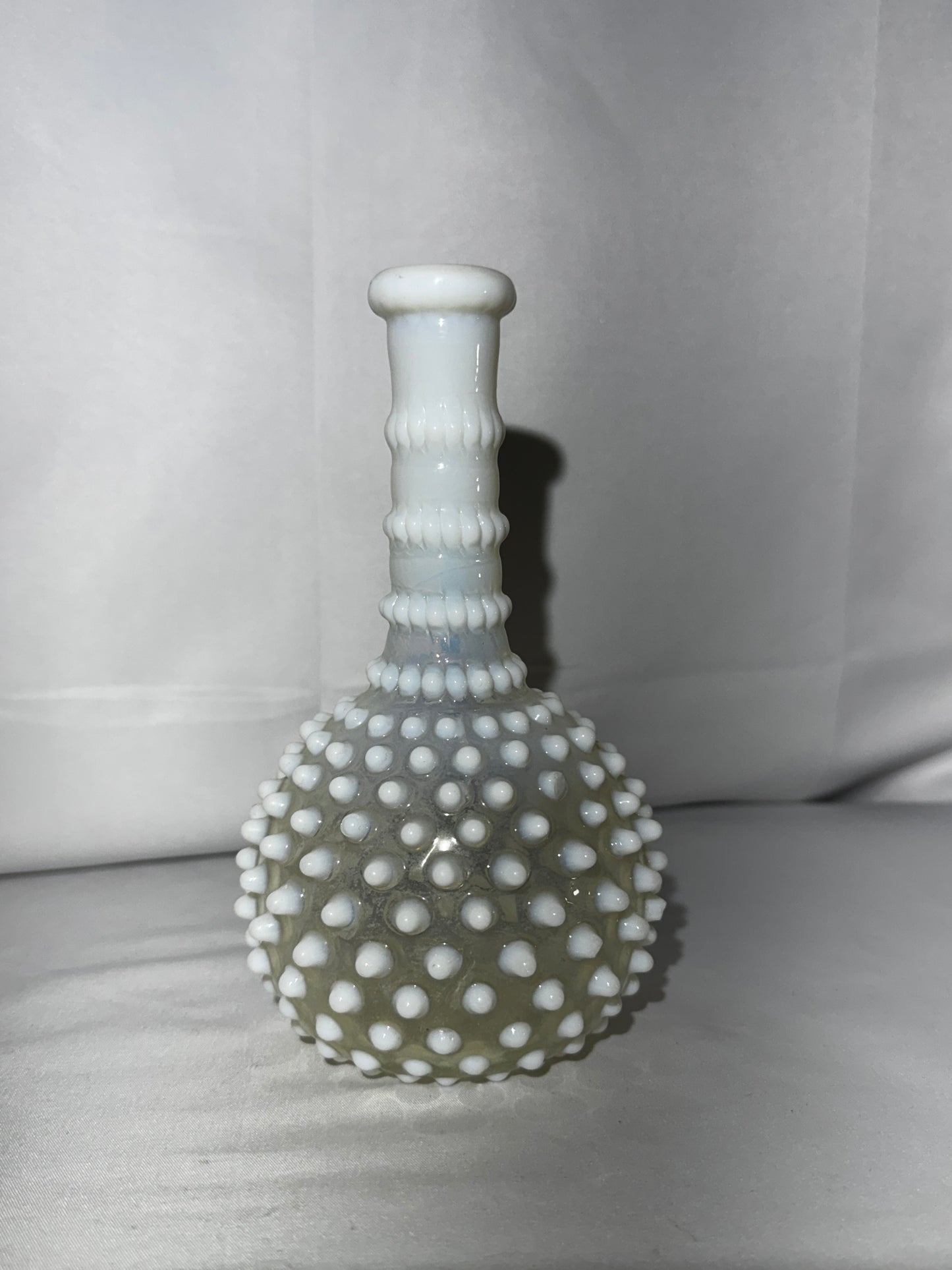 Vintage Fenton Art Glass Moonstone Opalescent Hobnail Bud Vase – 7”