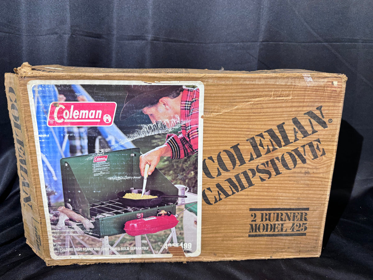 Vintage 1981 Coleman Model 425F 2-Burner Camp Stove with Original Box – Untested