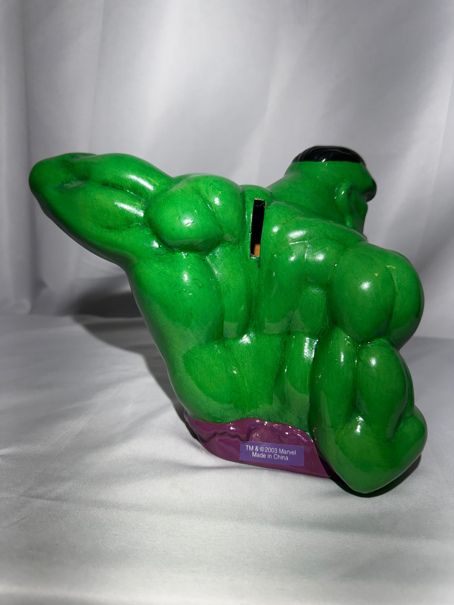 Marvel Incredible Hulk Green Ceramic Coin Bank Comic Images w/ Original Box 7”