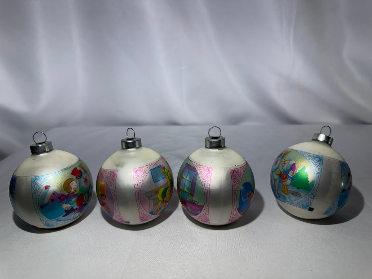 Vintage 1970s Walt Disney Productions Frosted Mercury Glass Christmas Ornaments – Set of 4
