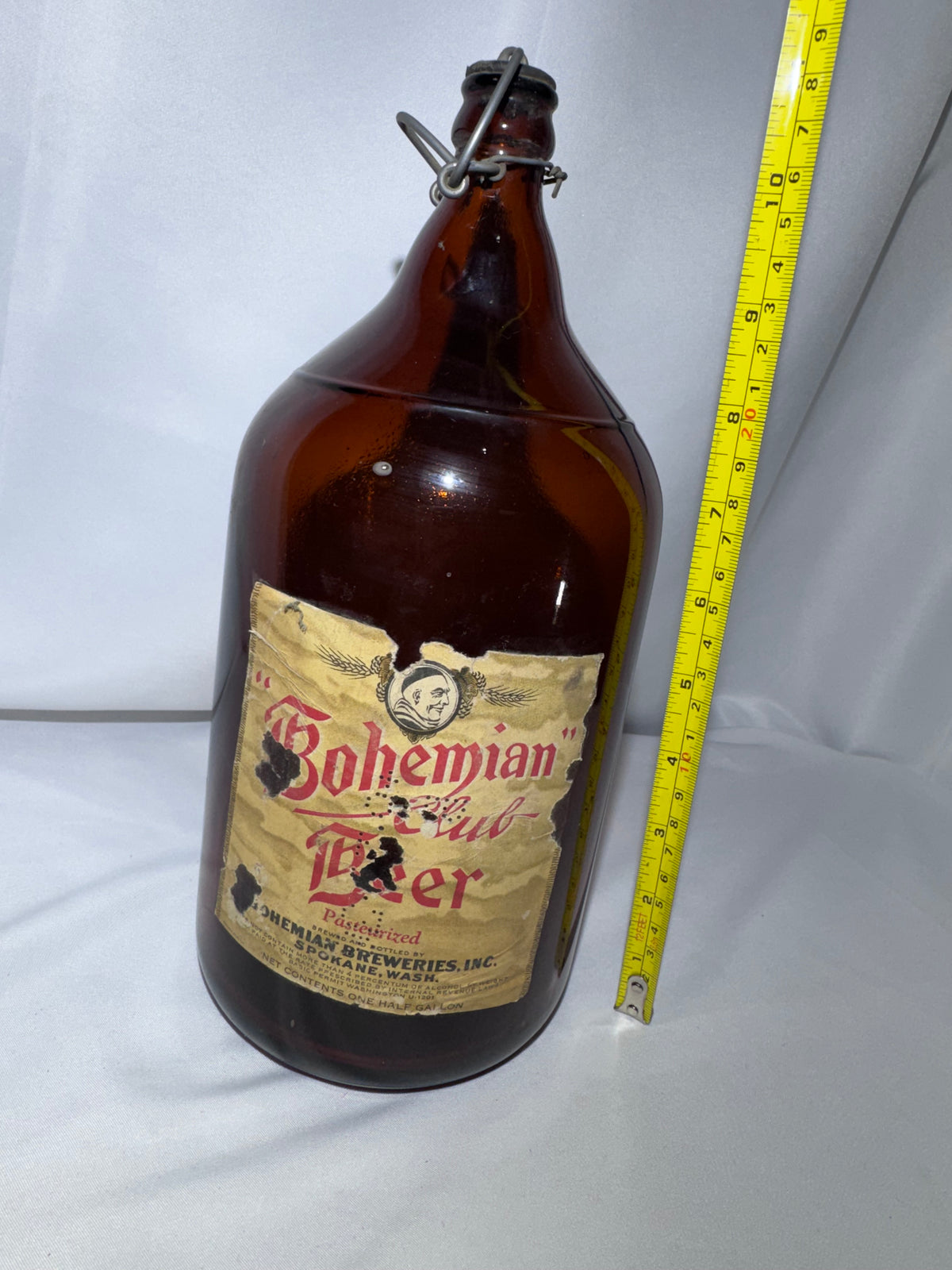 Vintage Bohemian Club Beer Half-Gallon Amber Glass Bottle – Spokane, Washington