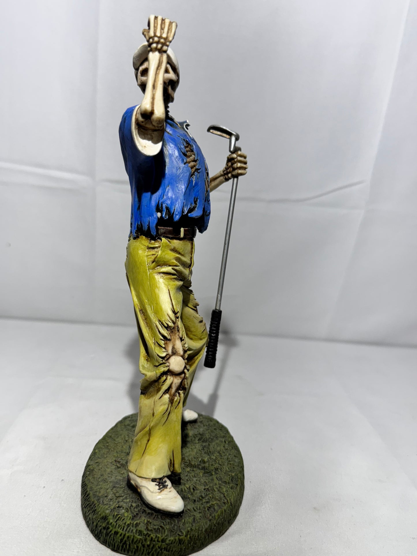 Summit Collection Skeleton Golfer Figurine Blue Shirt Khaki Pants White Cap Golf Collectible
