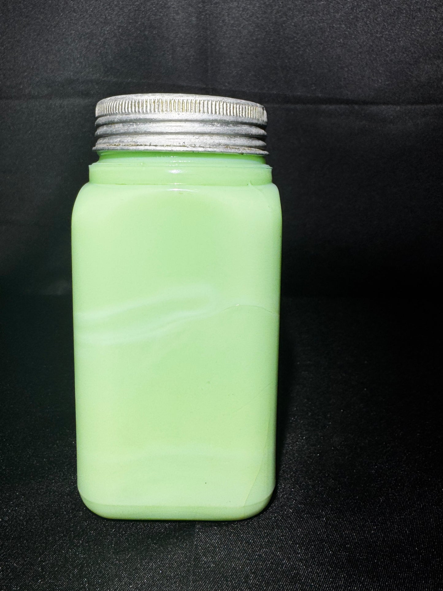 Vintage Jadeite Uranium Glass Range Salt Shaker Large Box Pattern UV Glow 5”