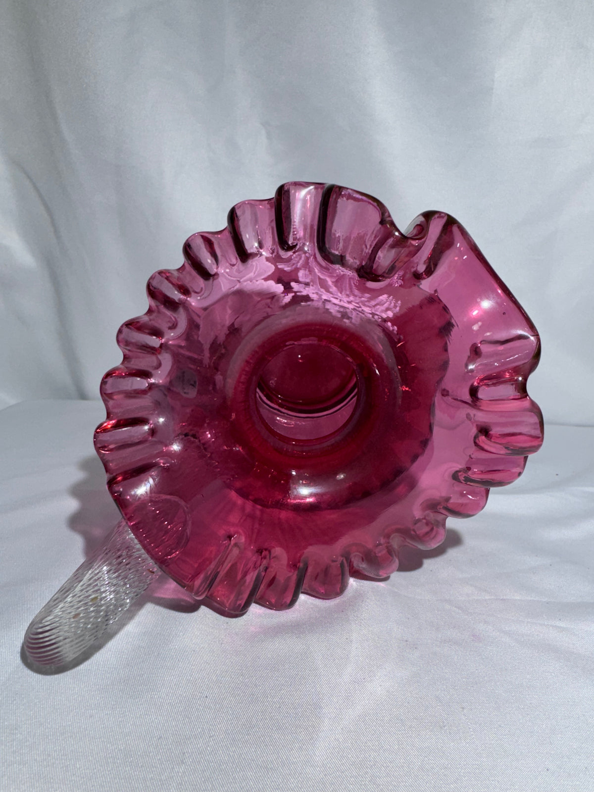 Fenton Cranberry Glass Mary Gregory Style Hand-Painted Pitcher – S. Hart – #1570/2250