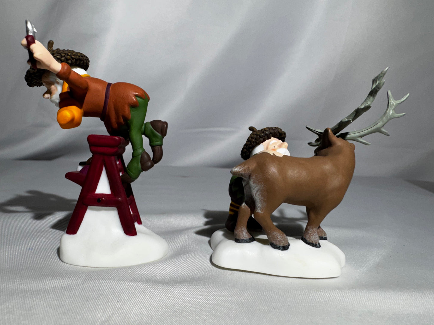 Department 56 North Pole Woods “Scissors Wizards” Elf Grooming Reindeer Set #56.56923 Retired w/ Box