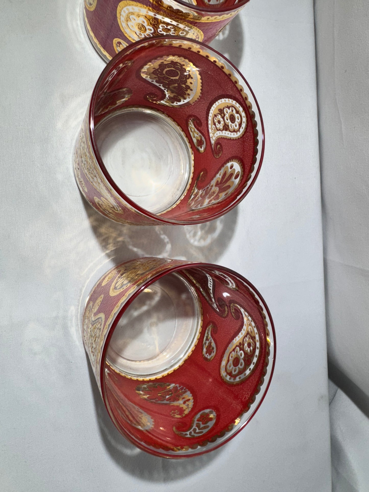 Vintage Culver LTD 22K Gold Red Paisley Lowball Glasses – Set of 4