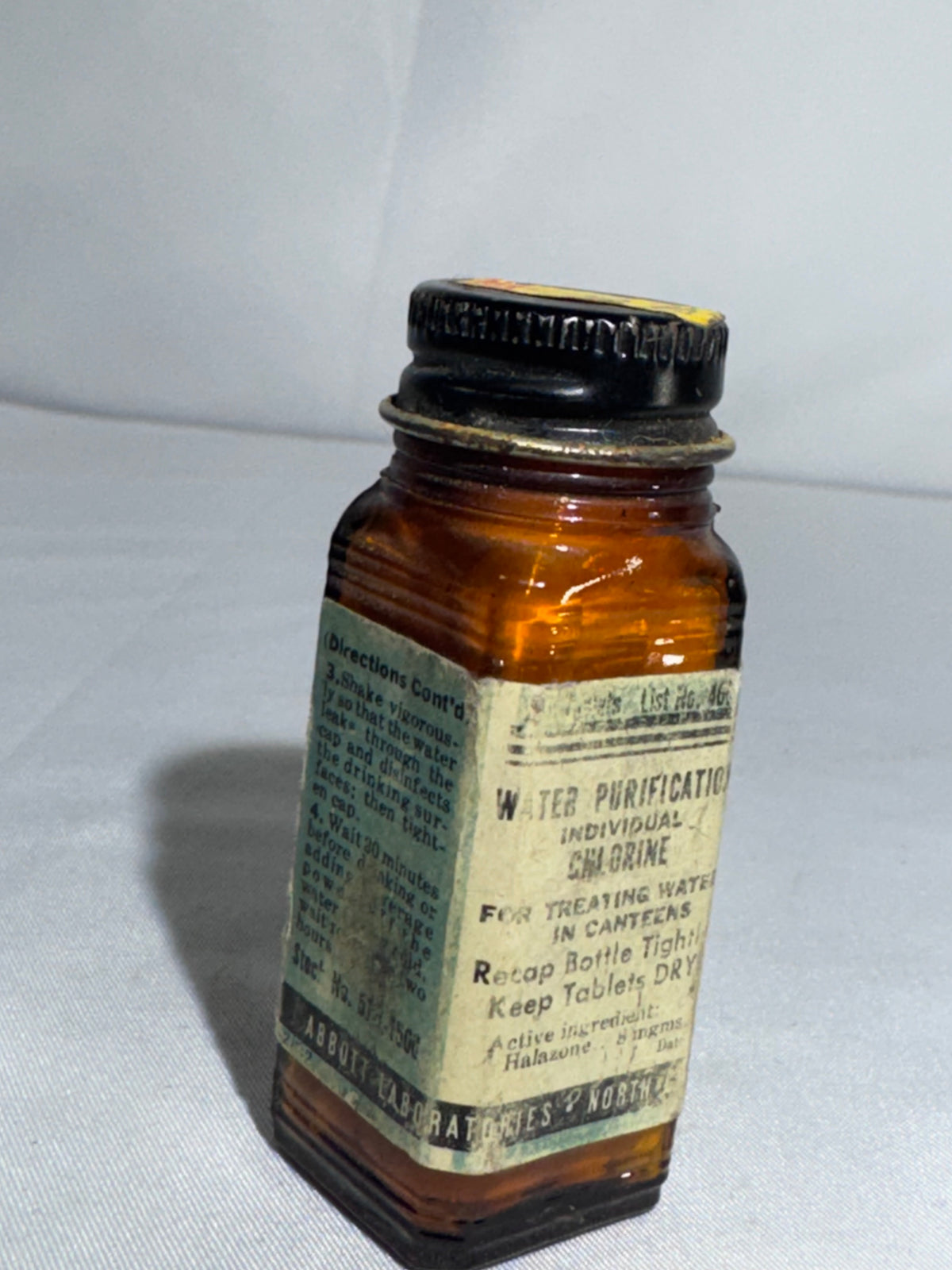 Vintage U.S. Military Halazone Water Purification Tablet Bottle – WWII/Korean War Era