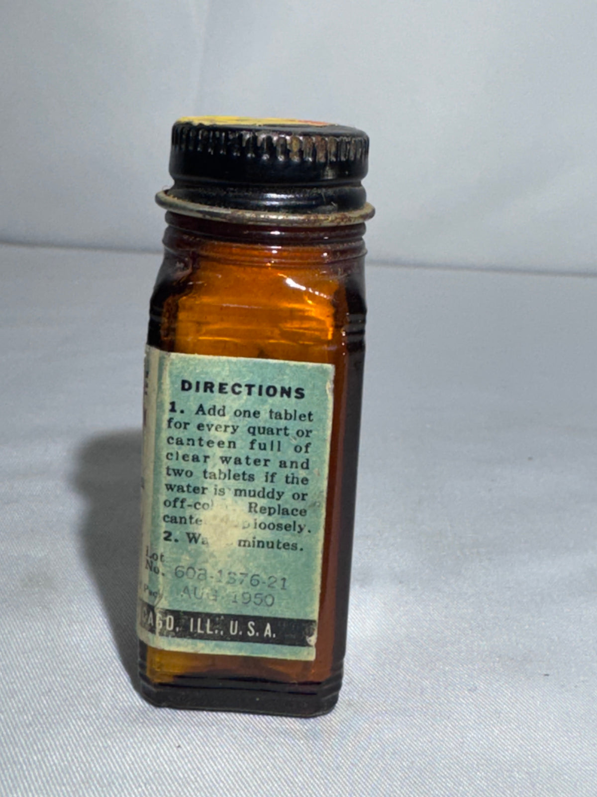 Vintage U.S. Military Halazone Water Purification Tablet Bottle – WWII/Korean War Era
