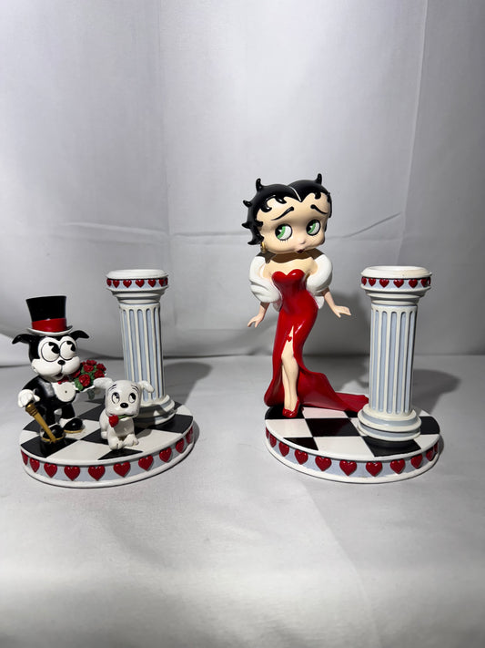 Betty Boop “Enchanted Evening” Collector Candlestick Set Pudgy & Bimbo – Rare
