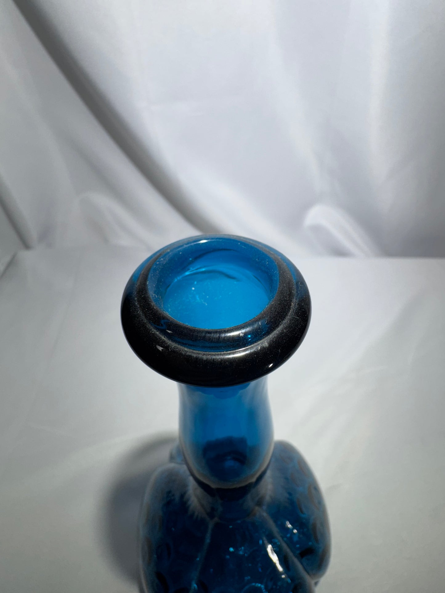 Vintage Mid-Century Jamestown Blue Glass Barber Bottle – Thumbprint / Coin-Dot Pattern