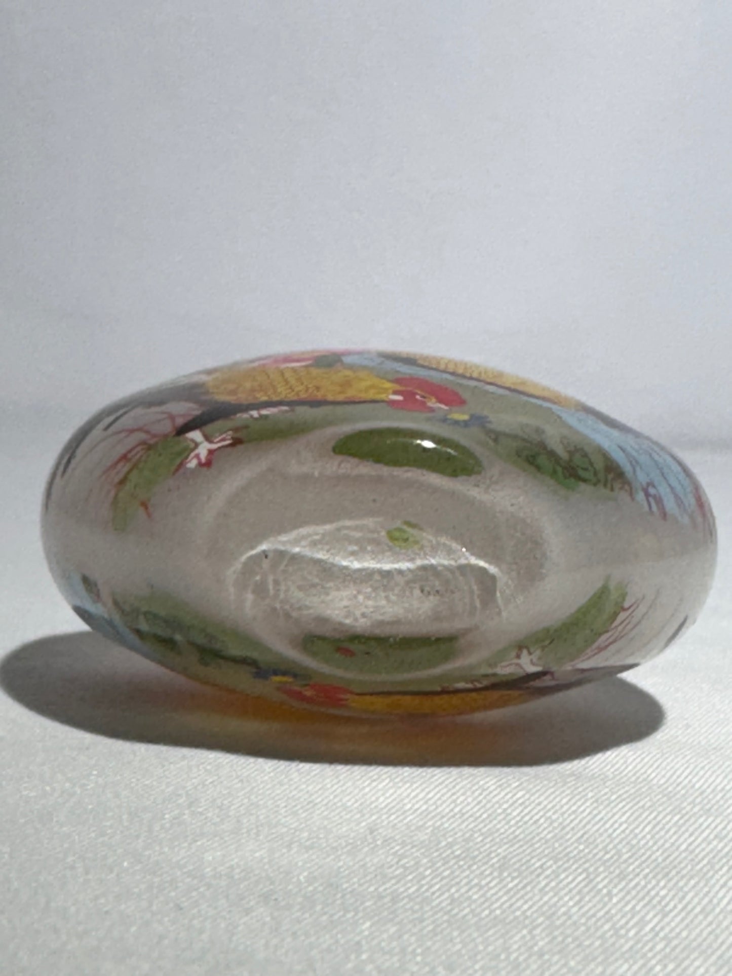 Chinese Reverse Hand Painted Glass Snuff Bottle – Dual Rooster Scene, Oval Shape