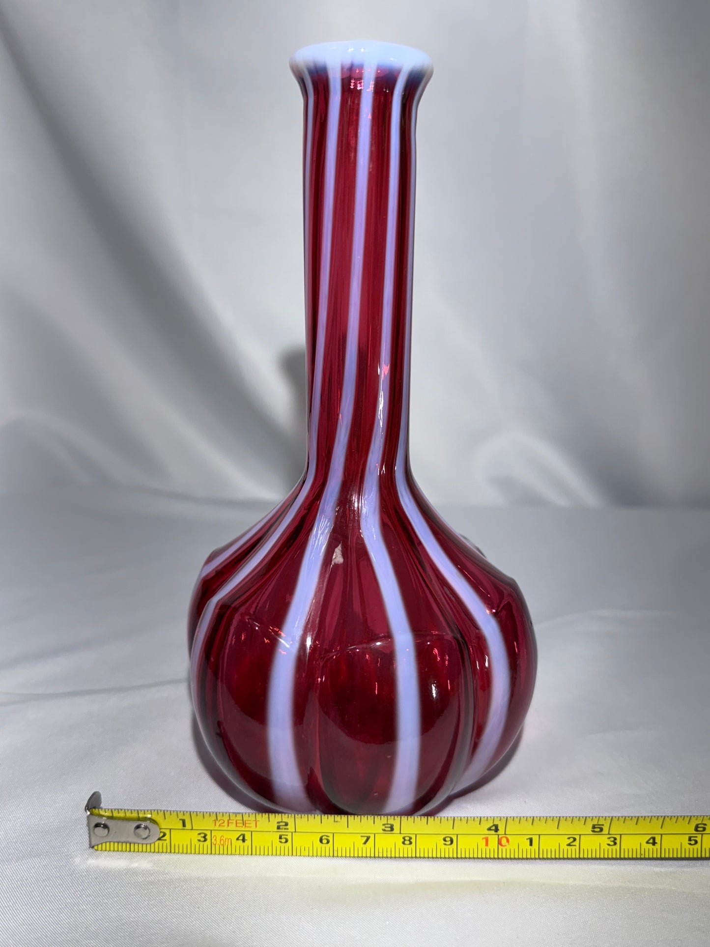 Vintage Fenton Cranberry Opalescent Rib Optic Barber Bottle / Bud Vase – 7.5”