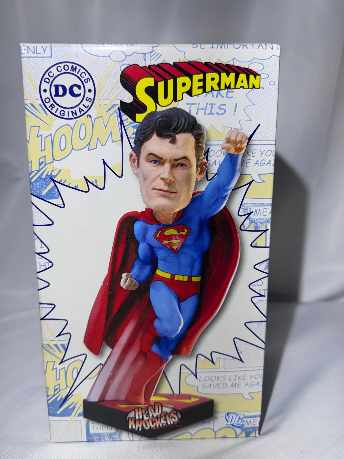 NECA DC Originals Superman Head Knocker Bobblehead – 8” Hand-Painted Resin – Original Box