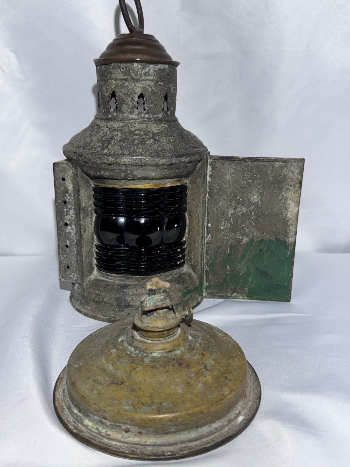 Vintage Triplex 1910 Maritime Navigation Lantern – Red Fresnel Glass – National Marine Lamp Co.