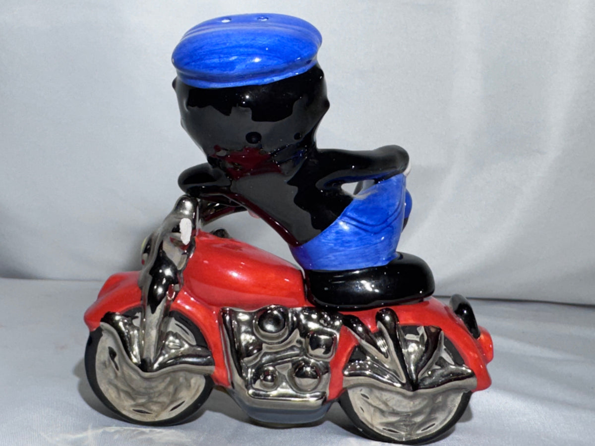 Betty Boop on Motorcycle Salt & Pepper Shaker Set – Clay Art 2000 – Vintage Collectible READ