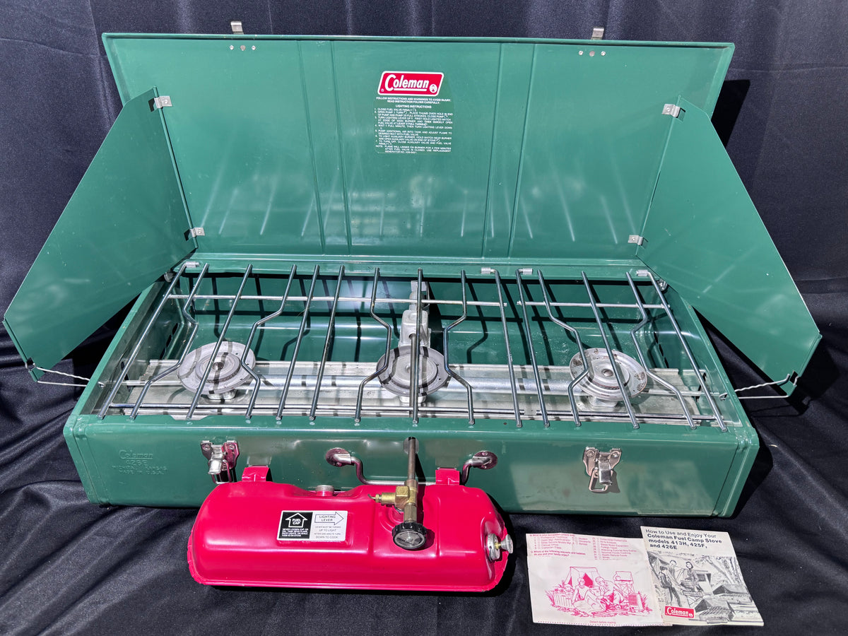 Vintage Coleman Model 426E 3-Burner Liquid-Fuel Camp Stove 1983 with Original Box
