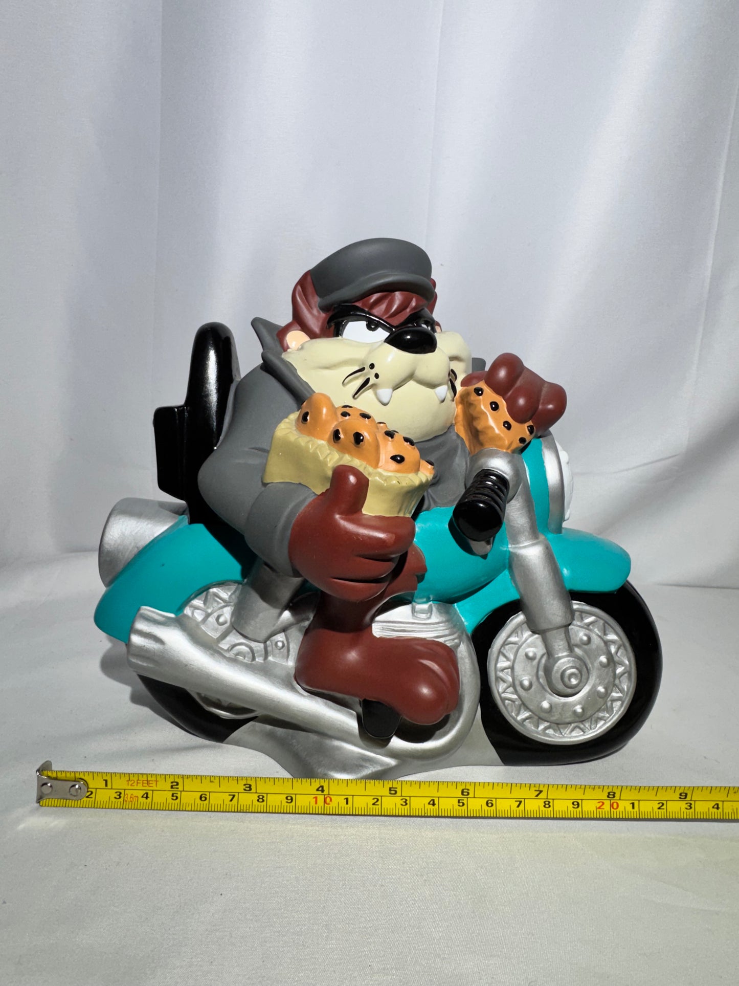 Vintage 1998 Warner Bros. Looney Tunes Tasmanian Devil (Taz) Coin Bank – Motorcycle