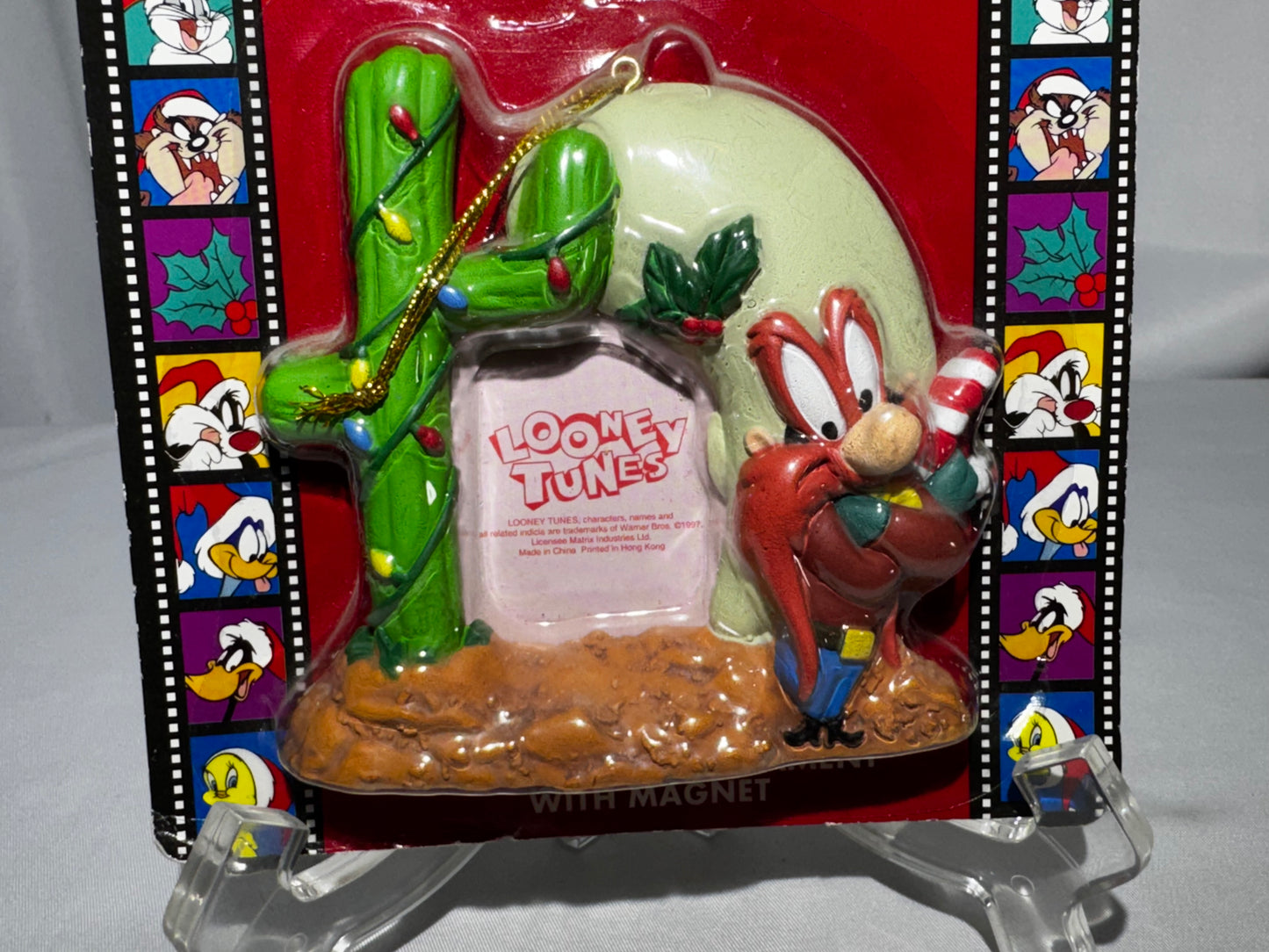 1997 Looney Tunes Yosemite Sam Cactus Picture Frame Christmas Ornament Warner Bros.