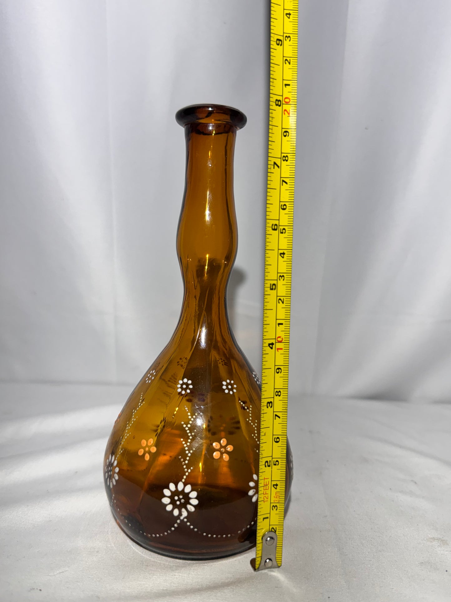 Antique Amber Glass Barber Bottle – Hand-Enameled Floral Design