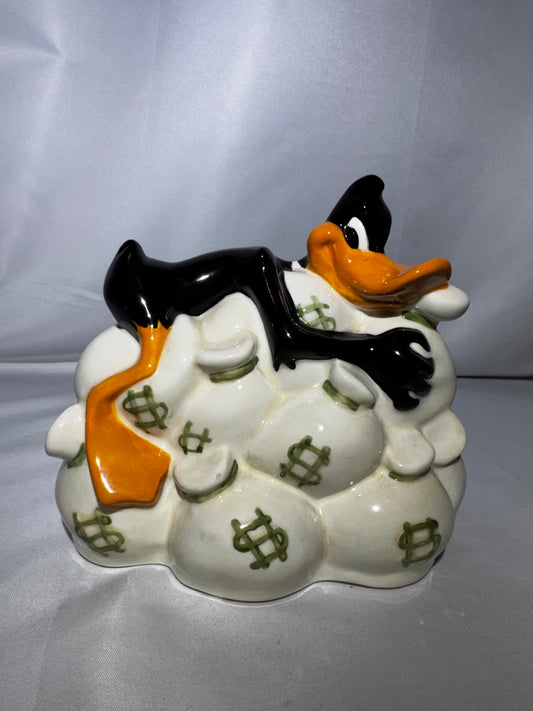 Vintage 1995 Warner Bros Looney Tunes Daffy Duck Ceramic Money Bank Collectible￼
