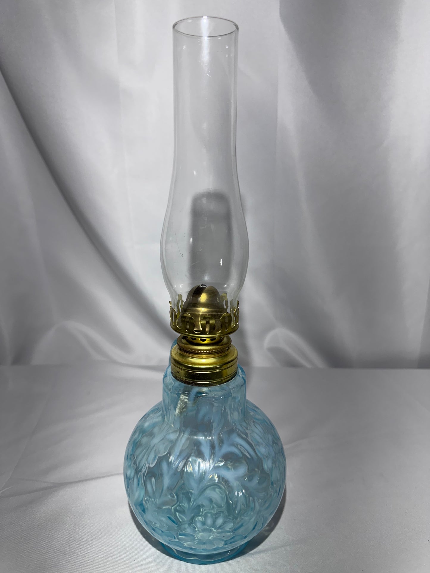 Antique “Daisy & Fern” Kerosene Finger Lamp – Sapphire Blue – 13”