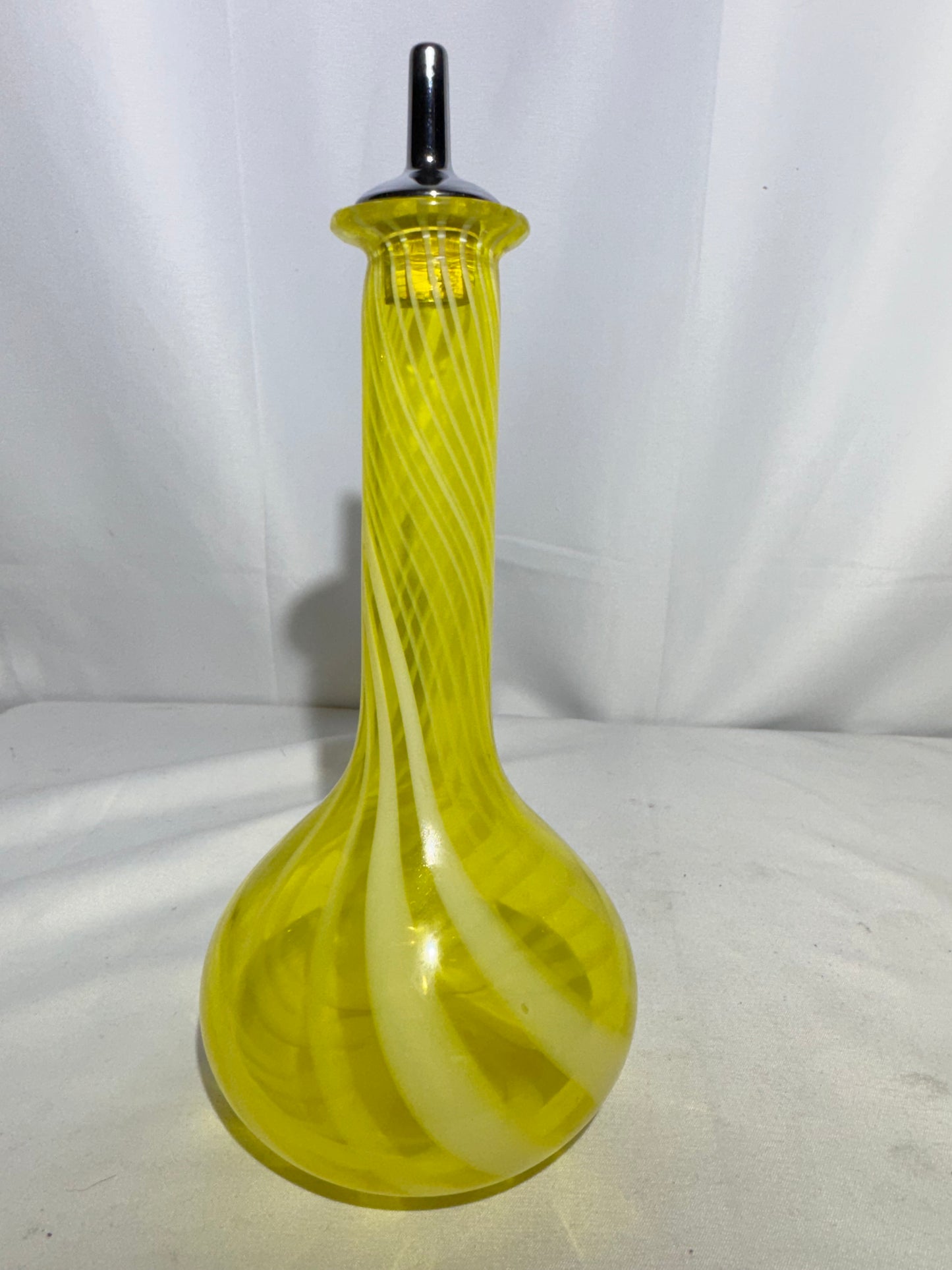 Collectible Victorian Yellow Opalescent Swirl Barber Bottle w/ Metal Stopper