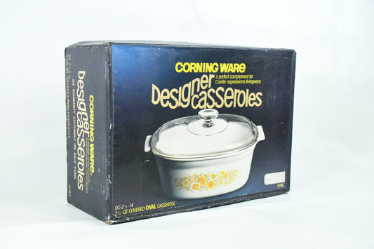 April-Corning Ware-Designer Casserole-Vintage-in Box-2.5qt Oval Casserole w/lid