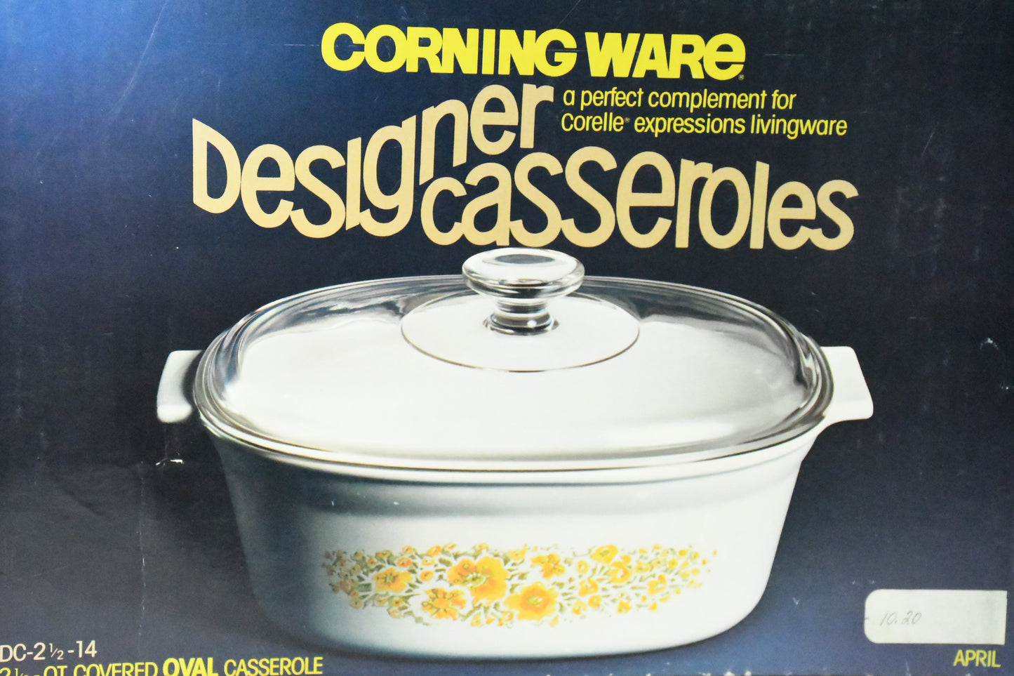 April-Corning Ware-Designer Casserole-Vintage-in Box-2.5qt Oval Casserole w/lid