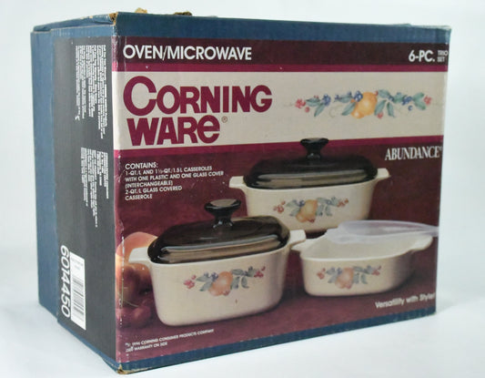 Corning Ware- Abundace-1994-6 piece Trio set-old in box-oven/microwave