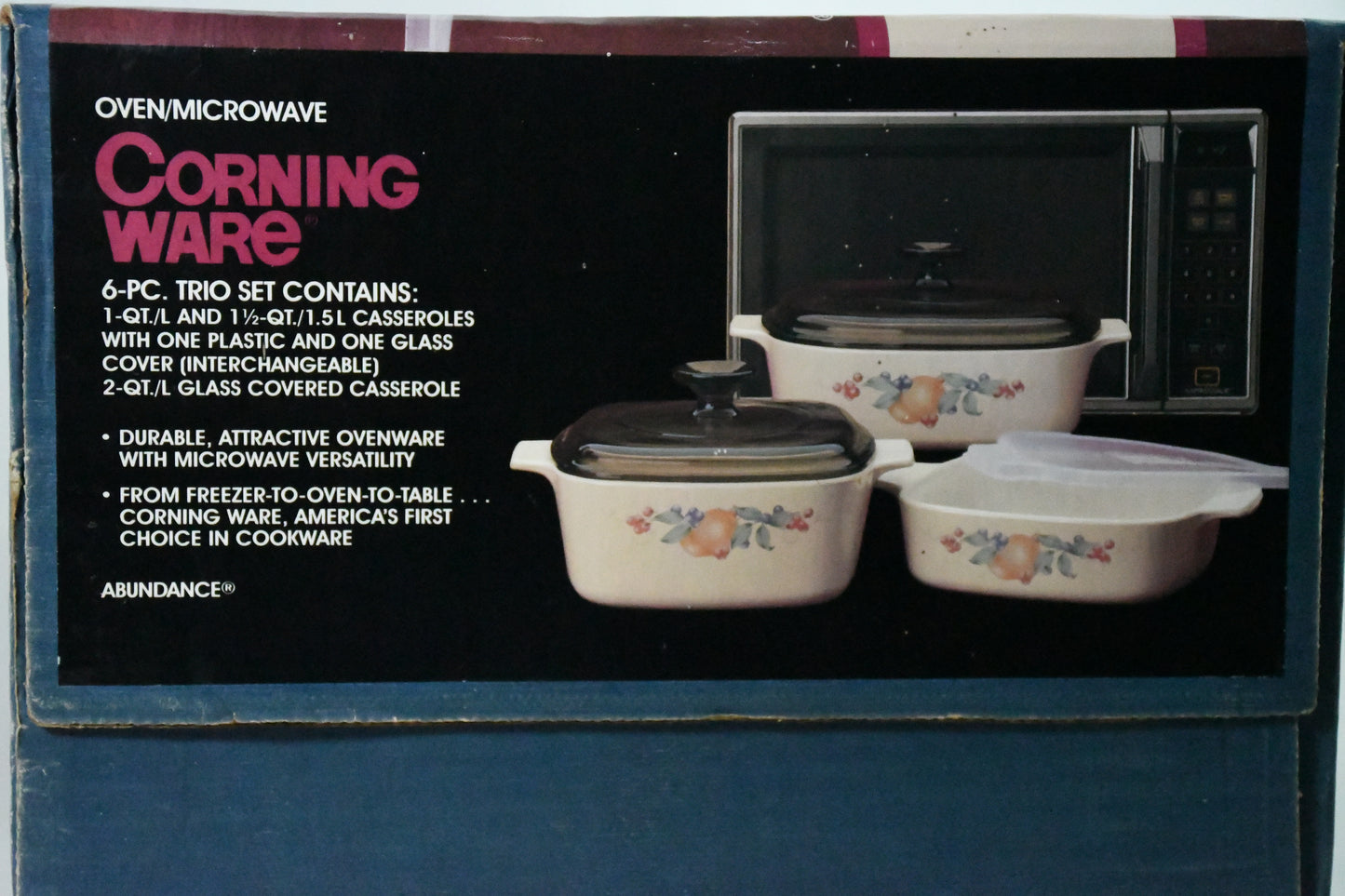 Corning Ware- Abundace-1994-6 piece Trio set-old in box-oven/microwave