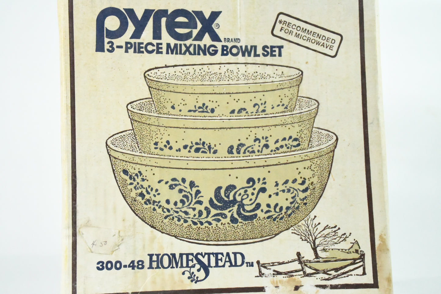 Pyrex- Home Stead 30048- 3 piece mixing bowl set-Vtg-in box