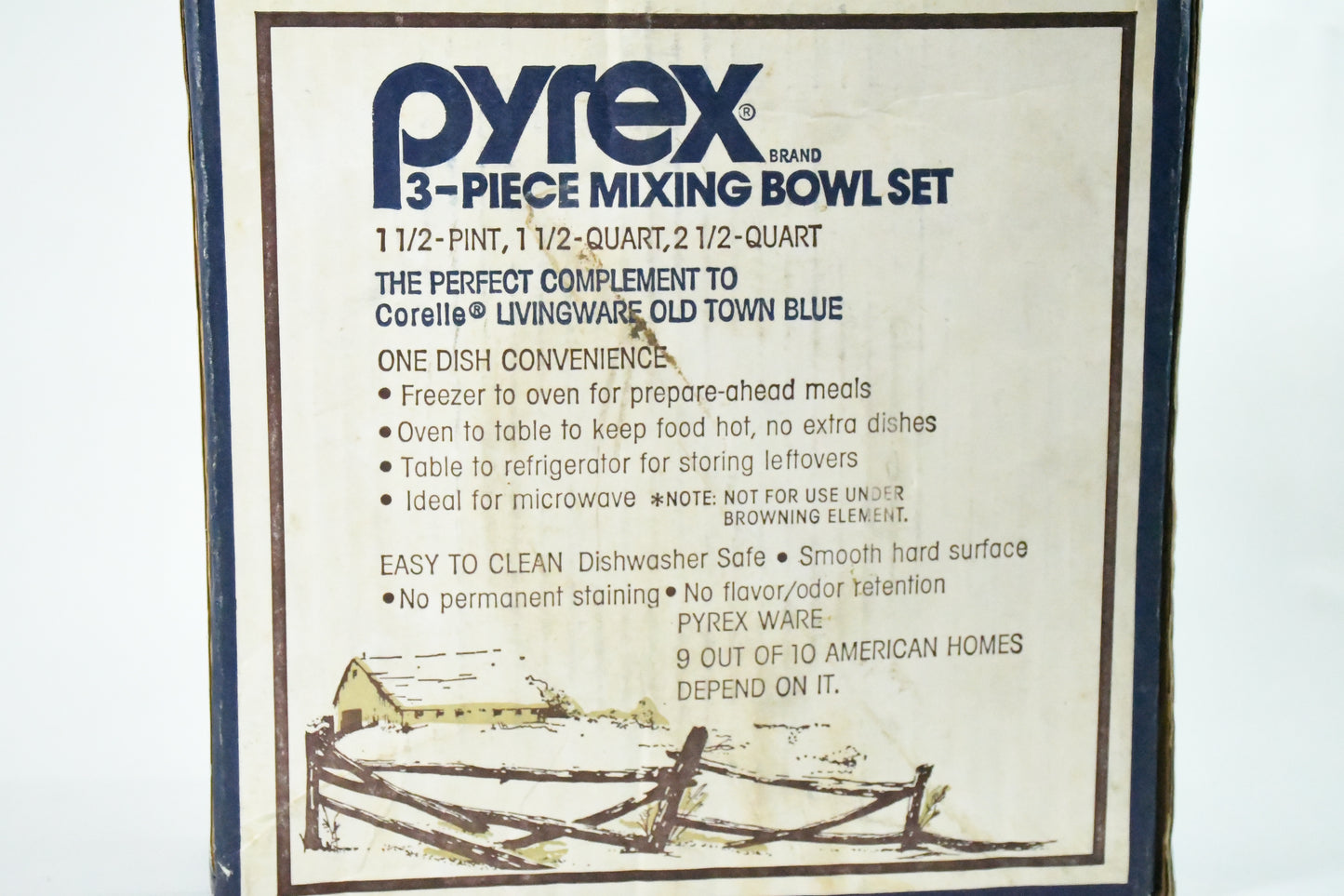 Pyrex- Home Stead 30048- 3 piece mixing bowl set-Vtg-in box