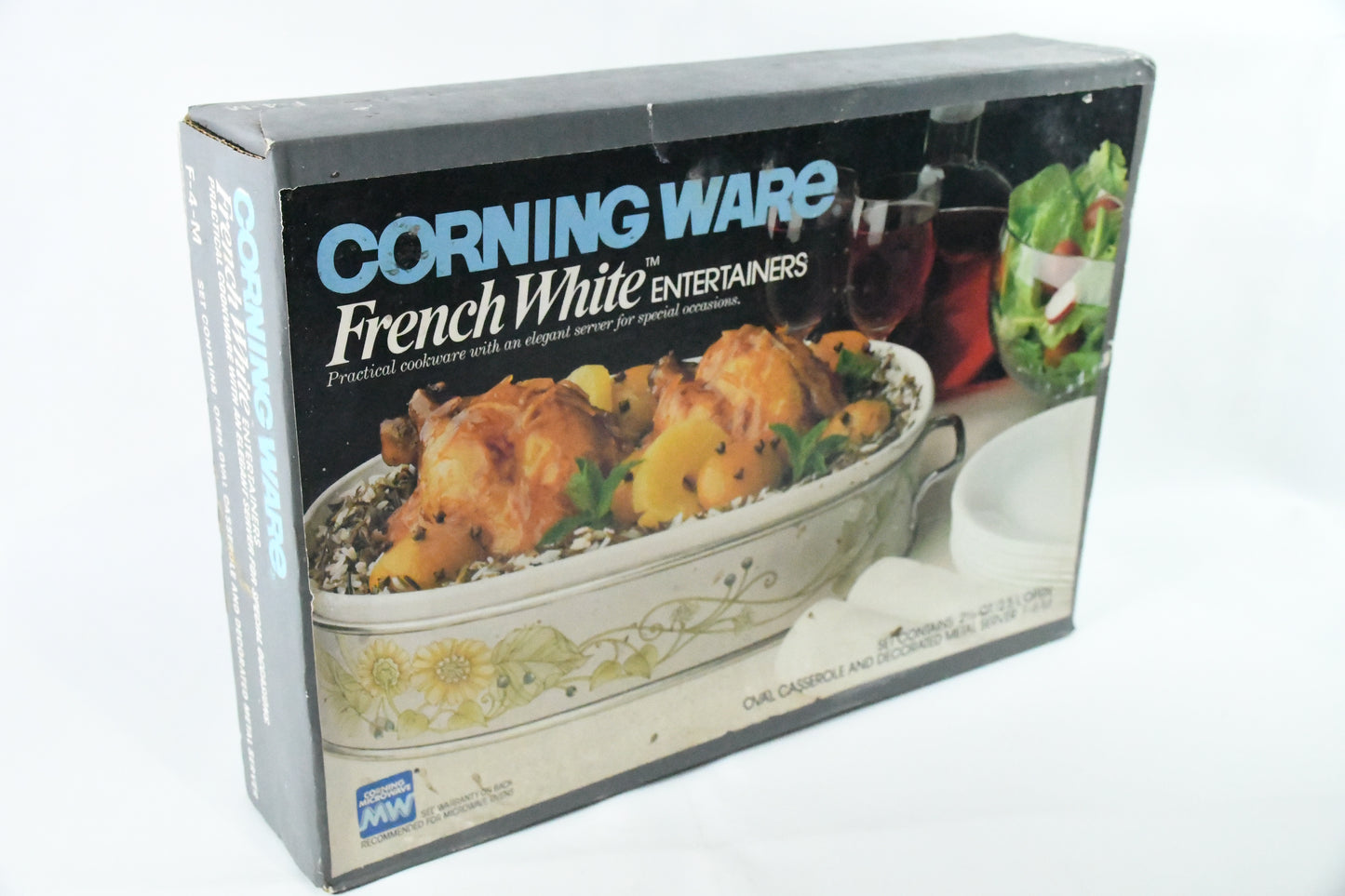 Corning Ware French White Entertainers- 2 1/2 qt Oval Casserole -Decorated Metal Server-Unopened box F-4-M