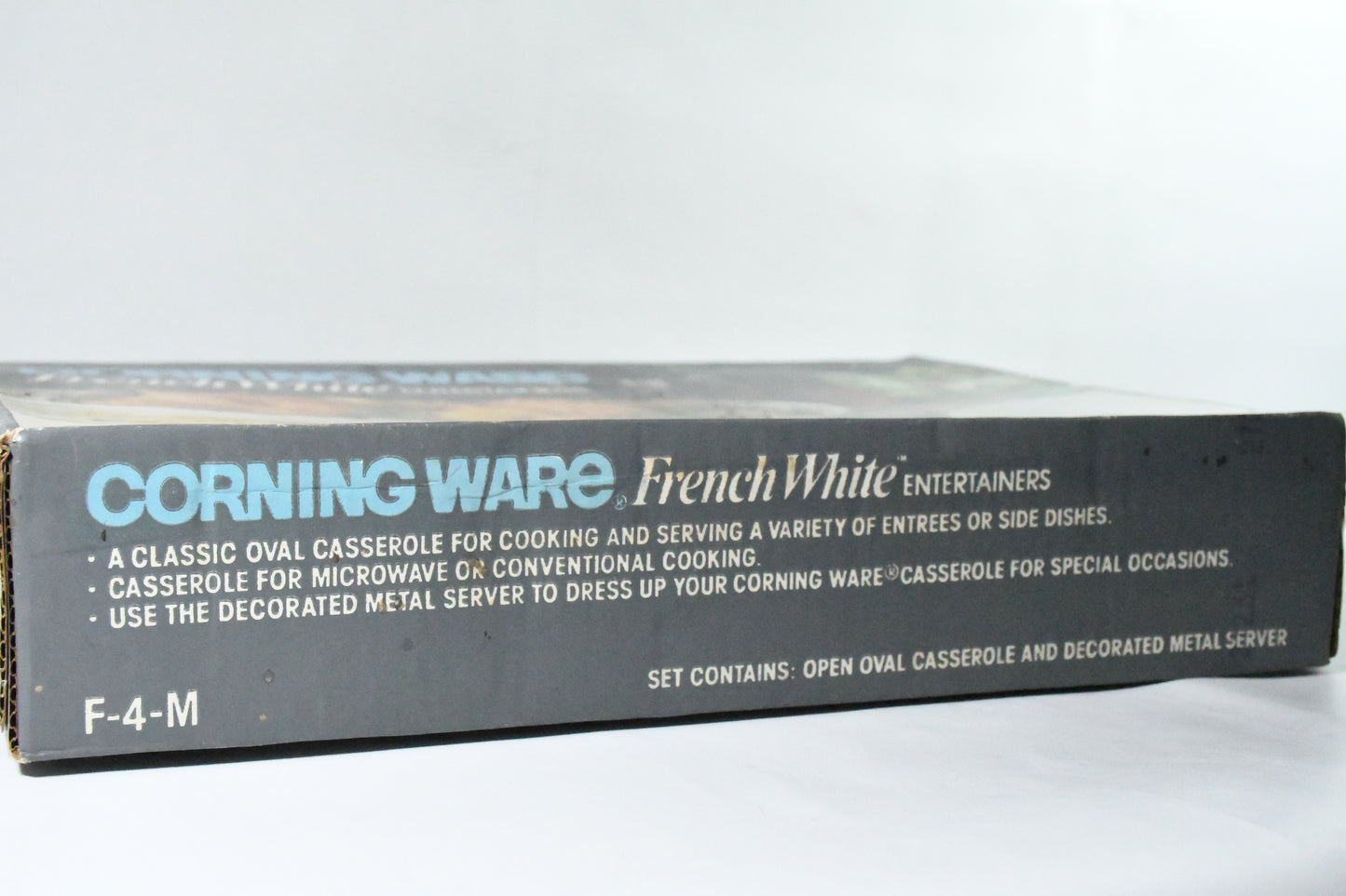 Corning Ware French White Entertainers- 2 1/2 qt Oval Casserole -Decorated Metal Server-Unopened box F-4-M