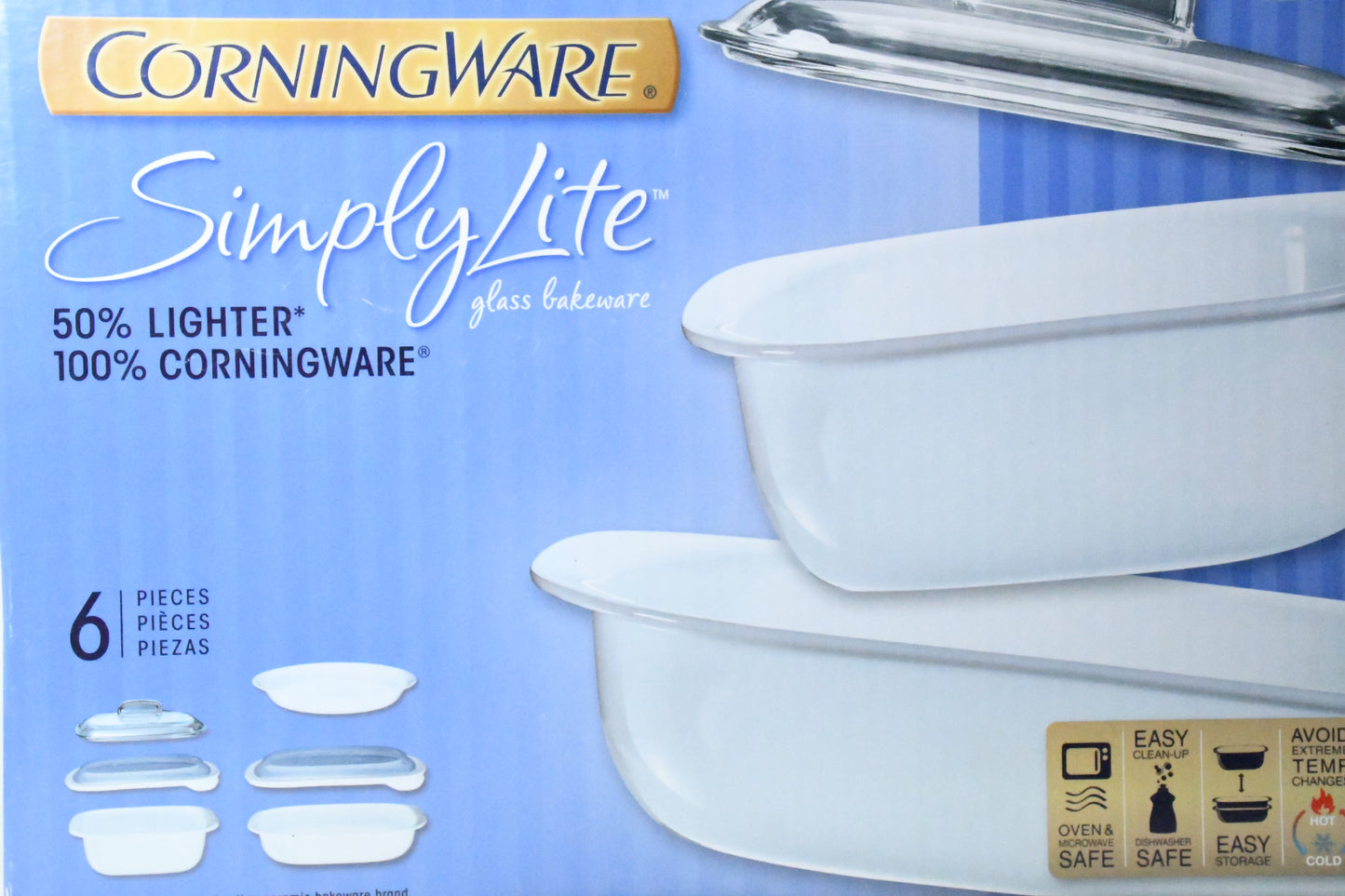 Corning Ware - Simply Light- 6 piece set- Glass Bakeware -1086717- Unopened Box