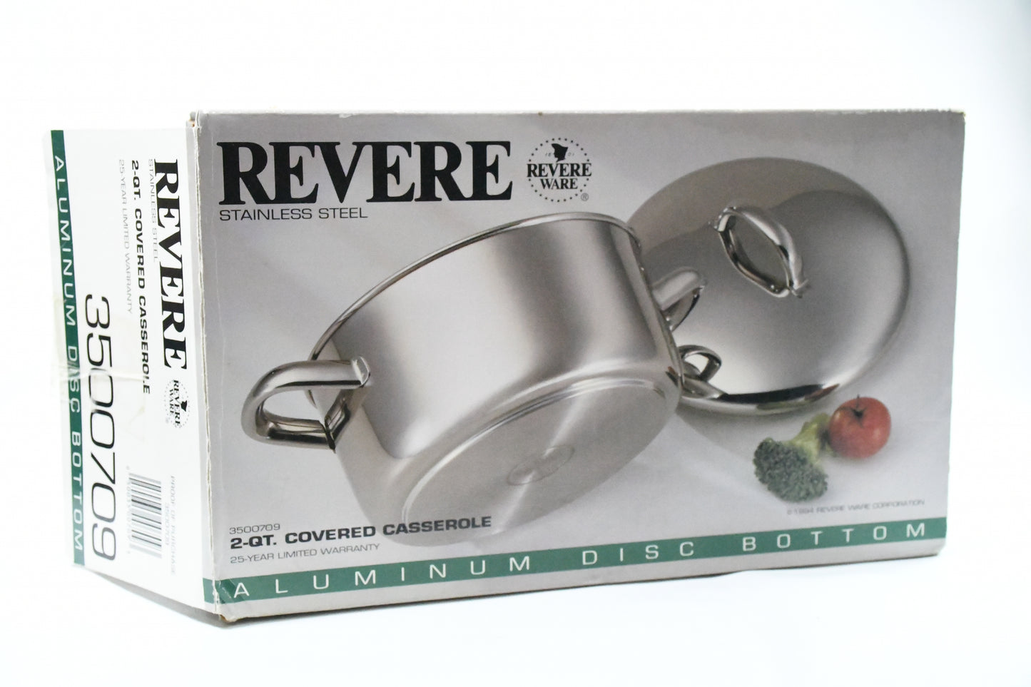 Revere Ware Covered Casserole-2pc-2qt-Stainless Steel-Corning-original box