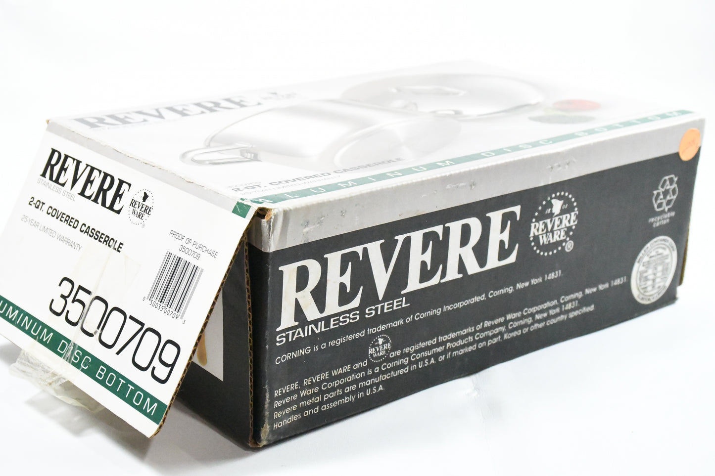 Revere Ware Covered Casserole-2pc-2qt-Stainless Steel-Corning-original box