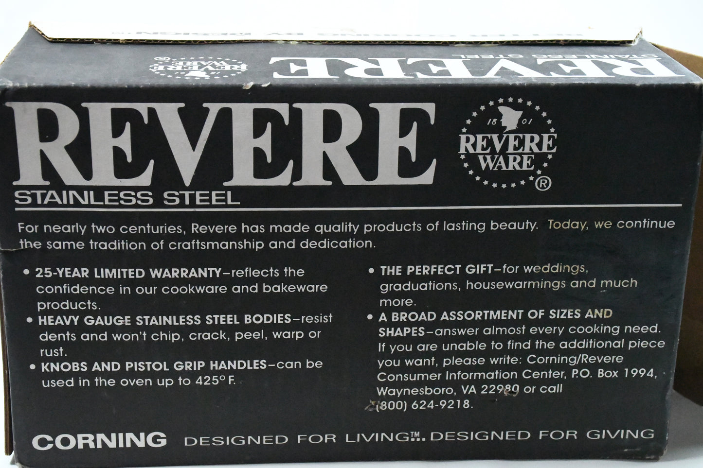 Revere Ware Covered Casserole-2pc-2qt-Stainless Steel-Corning-original box