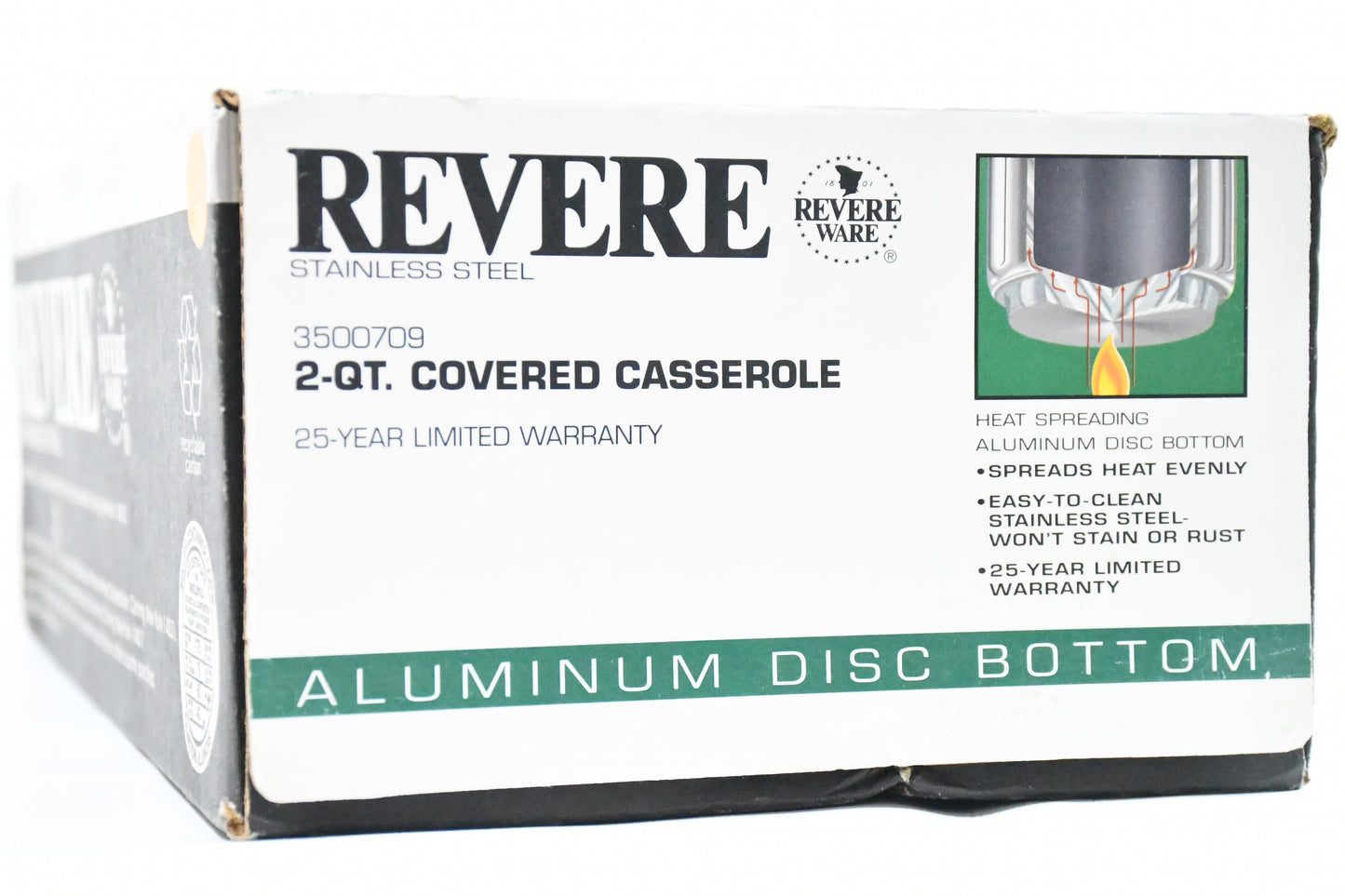 Revere Ware Covered Casserole-2pc-2qt-Stainless Steel-Corning-original box